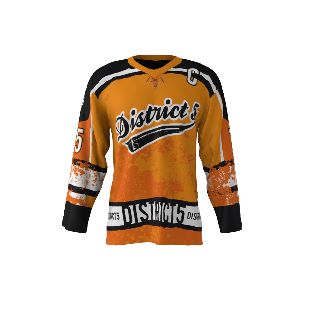 District 5 Orange Custom Dye Sublimated Ice Hockey Jersey