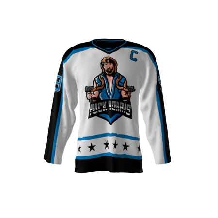 Puck Norris White Uzi Hockey Jersey