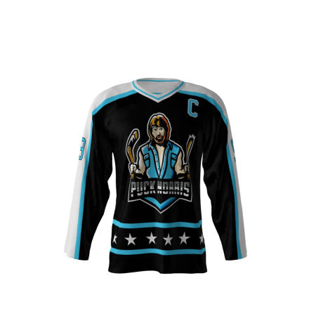Puck Norris Black Broken Stick Hockey Jersey