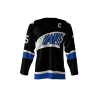 Front view of a custom dye sublimated Hawks hockey jersey