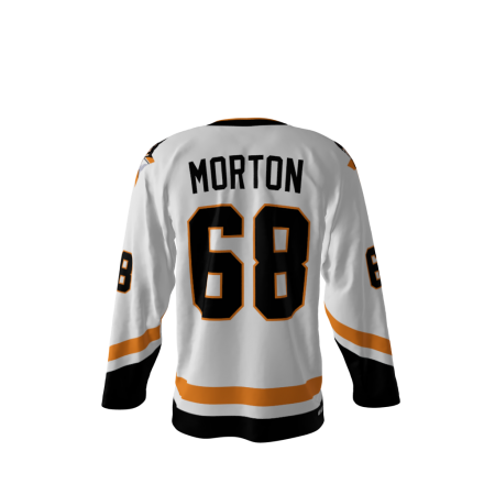 Back view of a custom dye sublimated Jagr Bombs hockey jersey