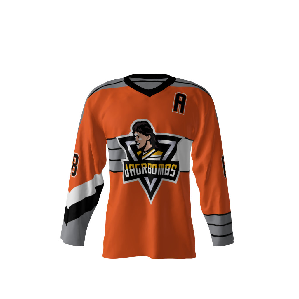 Jagr Bombs Orange Hockey Jersey Front