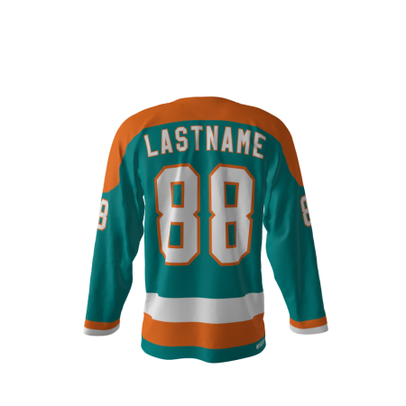 Back view of a custom dye sublimated Tropics hockey jersey