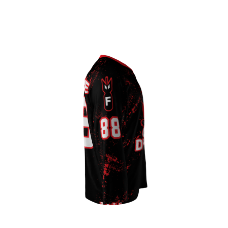 Right view of a custom dye sublimated Cellar Dwellers hockey jersey