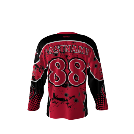Back view of Red Outlaws Dye Sublimated Hockey Jersey