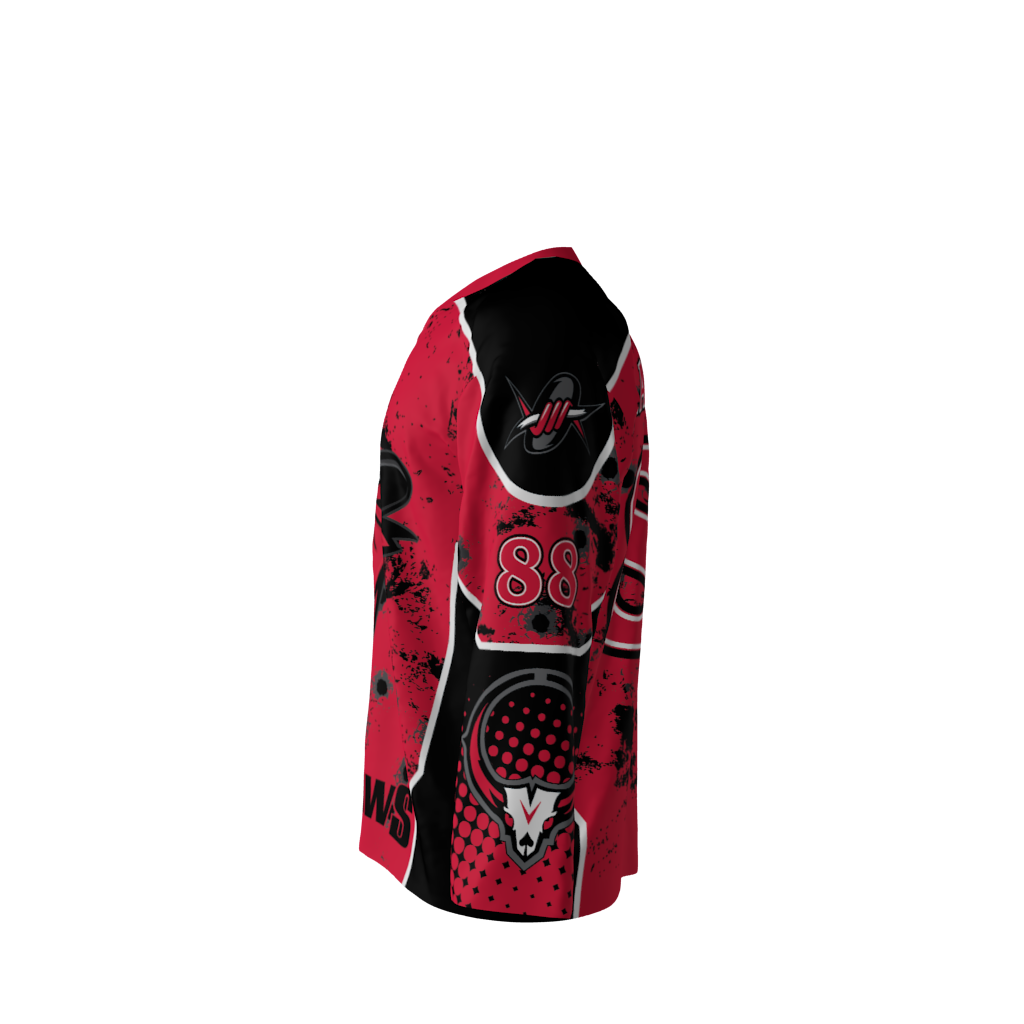 Left view of Red Outlaws Dye Sublimated Hockey Jersey