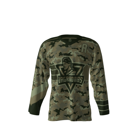 Front view of a custom dye sublimated Jagr Bombs hockey jersey