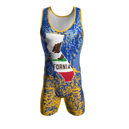 Front view of a custom dye sublimated wrestling singlet