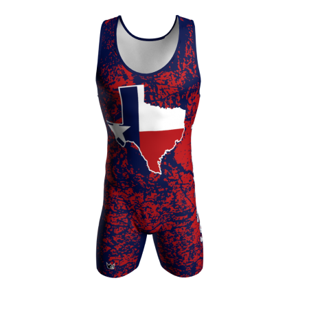 Front view of a custom dye sublimated wrestling singlet