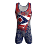 Front view of a custom dye sublimated wrestling singlet