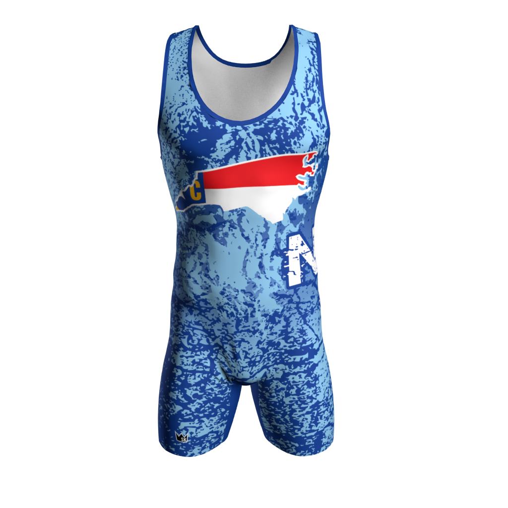 Front view of a custom dye sublimated wrestling singlet