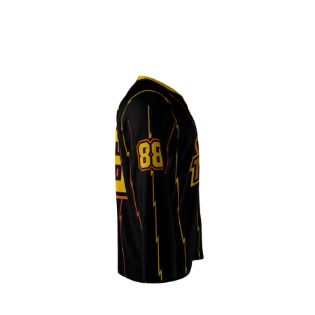 Right view of a custom dye sublimated Thunder hockey jersey