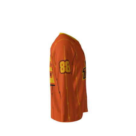 Right view of a custom dye sublimated Thunder hockey jersey