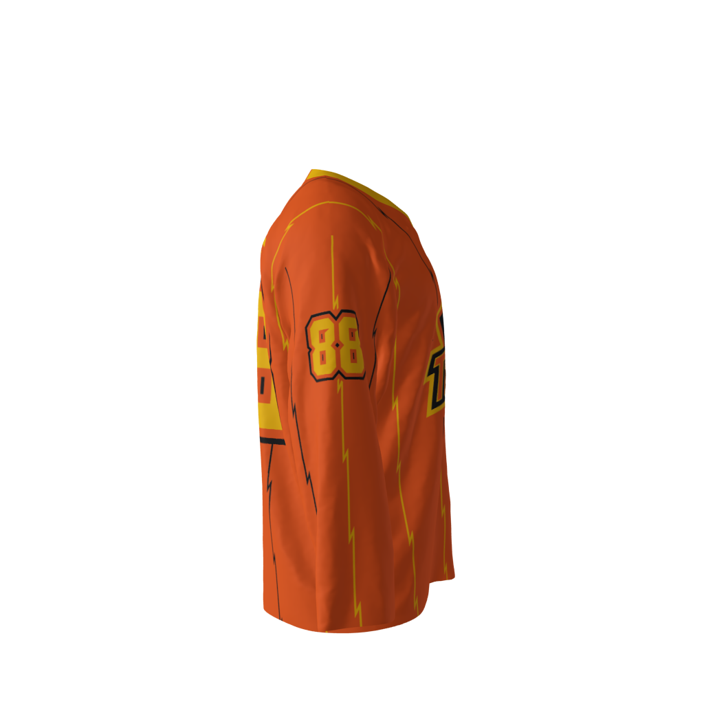 Right view of a custom dye sublimated Thunder hockey jersey