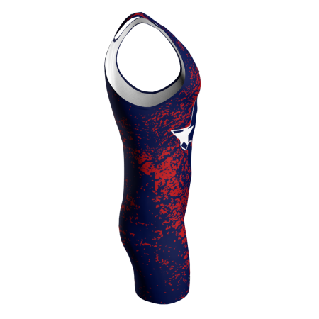 Right view of a custom dye sublimated wrestling singlet