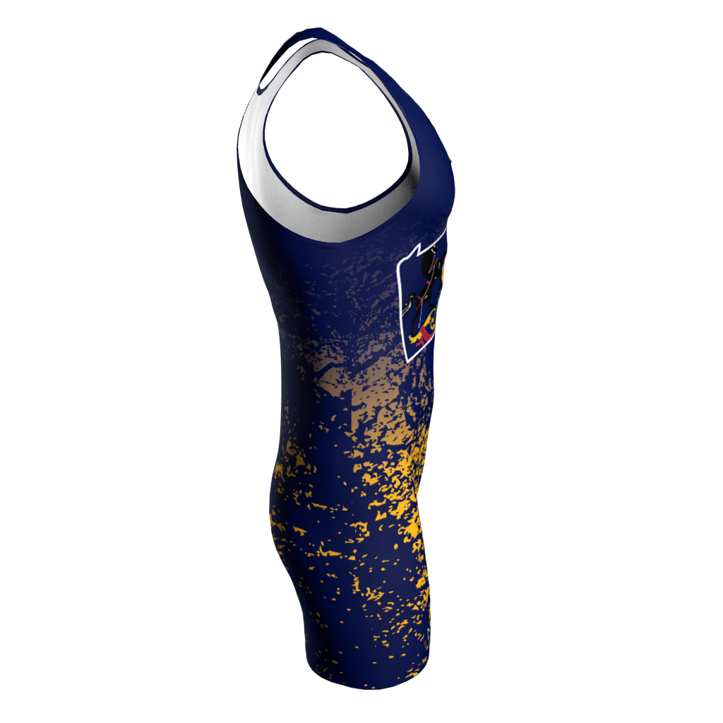 Right view of a custom dye sublimated wrestling singlet