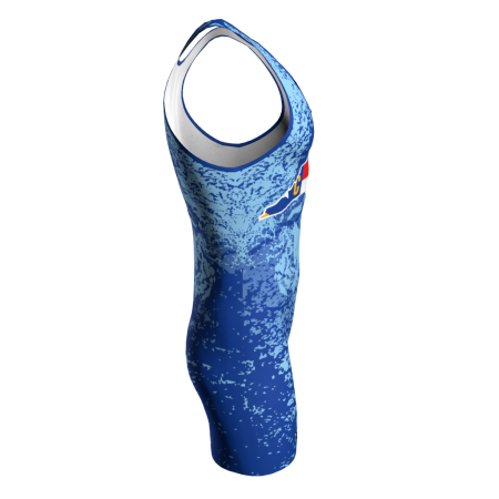 Right view of a custom dye sublimated wrestling singlet