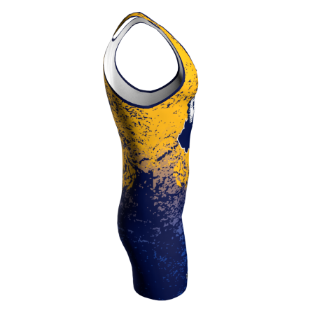 Right view of a custom dye sublimated wrestling singlet