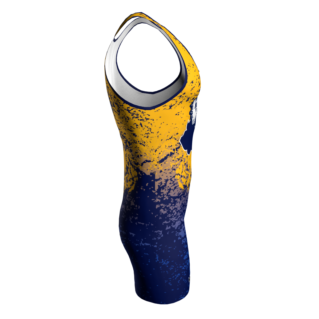 Right view of a custom dye sublimated wrestling singlet