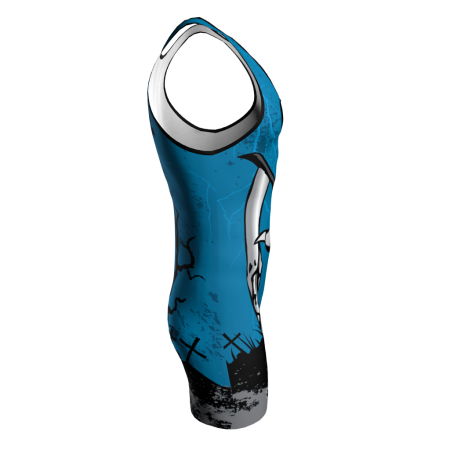 Right view of a custom dye sublimated wrestling singlet