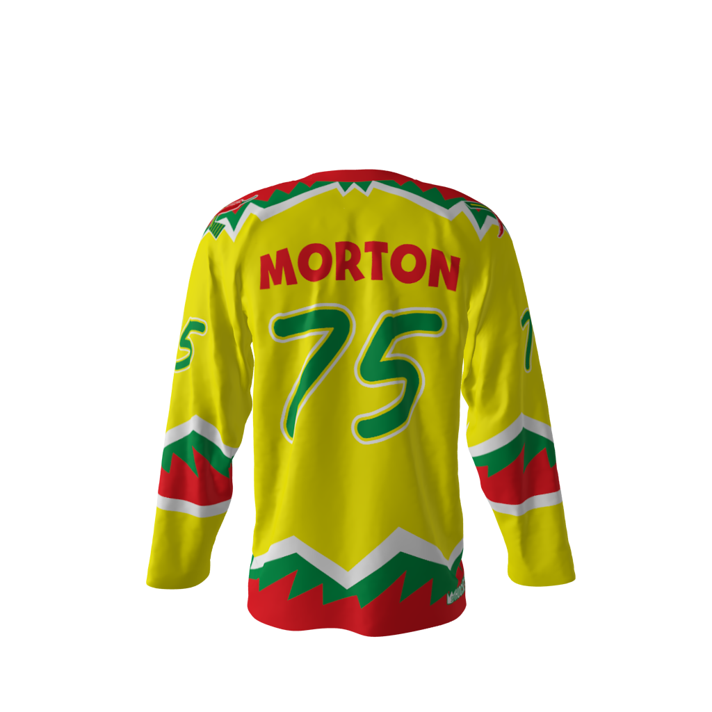 Back view of a custom dye sublimated Salsa hockey jersey
