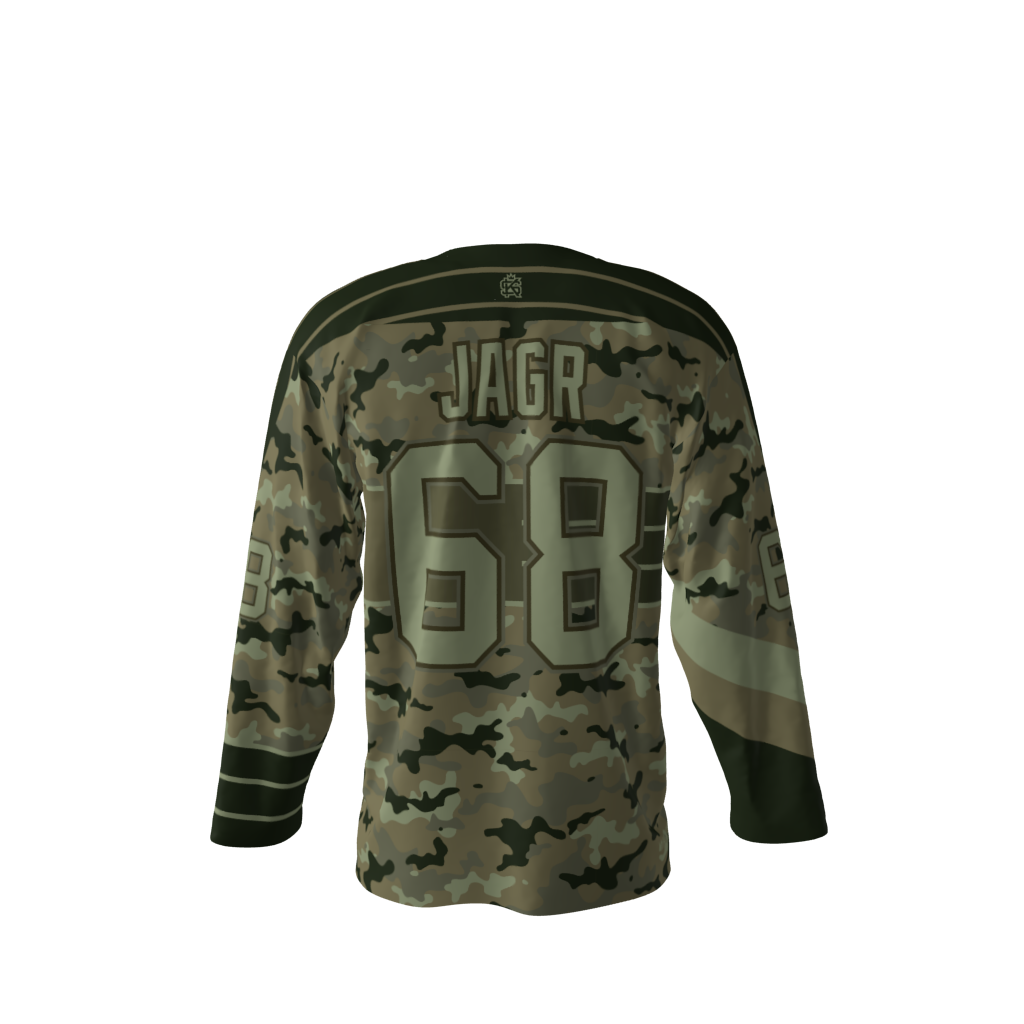 Front view of a custom dye sublimated Jagr Bombs hockey jersey