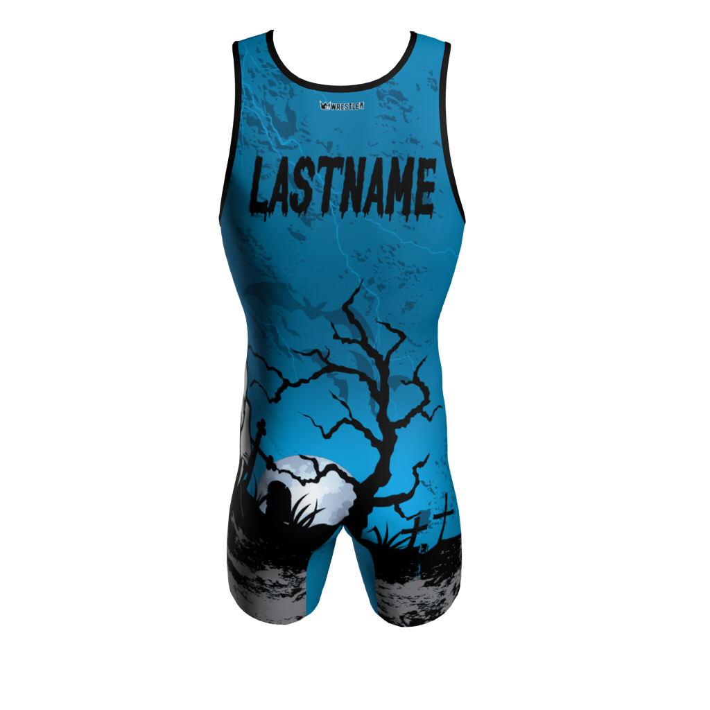 Back view of a custom dye sublimated wrestling singlet