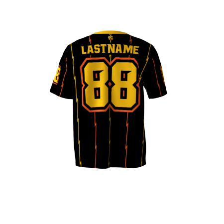 Back view of a custom dye sublimated Thunder Black softball jersey