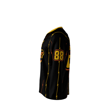 Left view of a custom dye sublimated Thunder hockey jersey