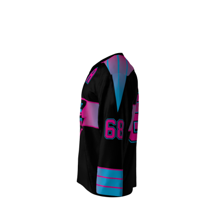 Left view of a custom dye sublimated Jagr Bombs hockey jersey