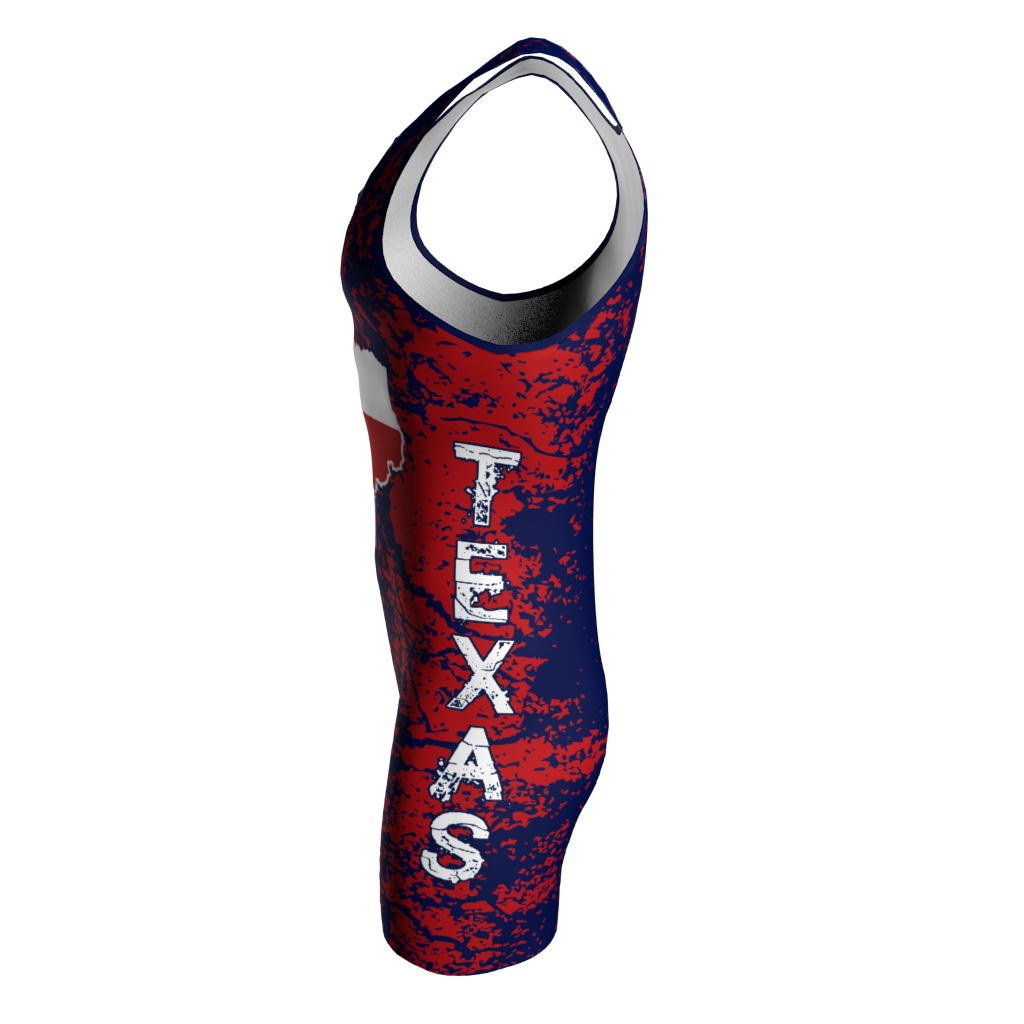 Left view of a custom dye sublimated wrestling singlet