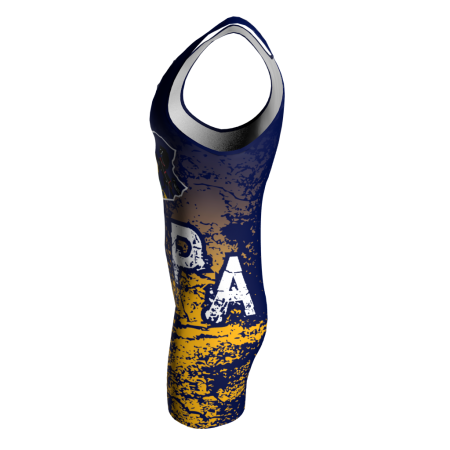 Left view of a custom dye sublimated wrestling singlet