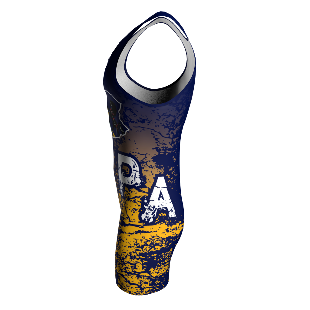 Left view of a custom dye sublimated wrestling singlet