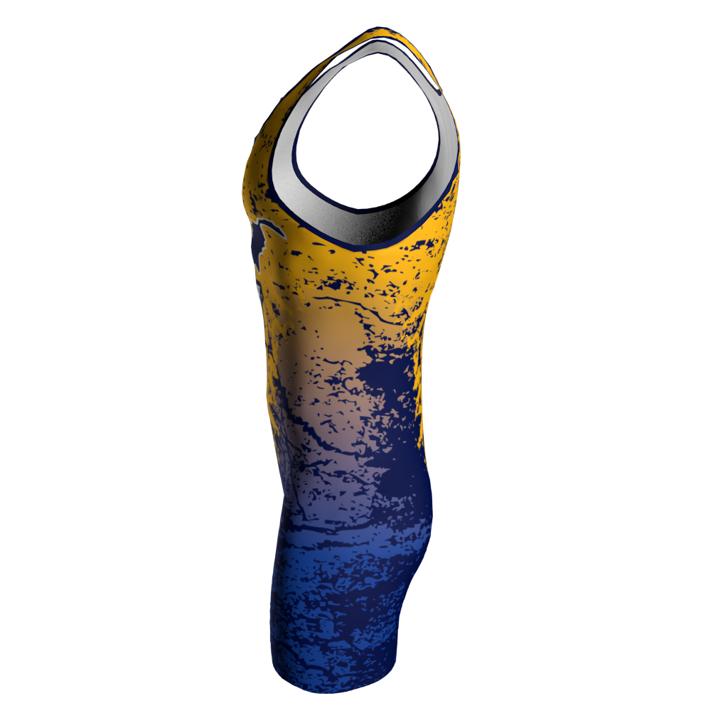 Left view of a custom dye sublimated wrestling singlet
