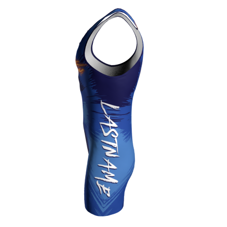 Left view of a custom dye sublimated wrestling singlet
