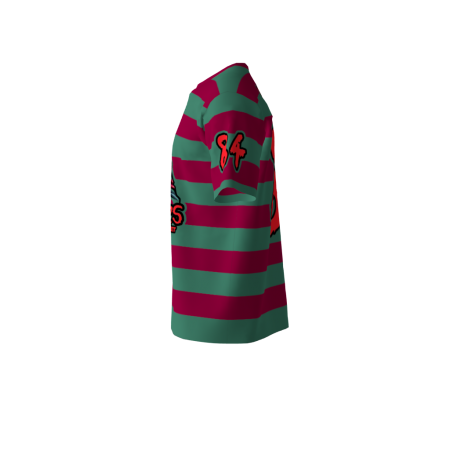 Left view of a custom dye sublimated Nightmares softball jersey