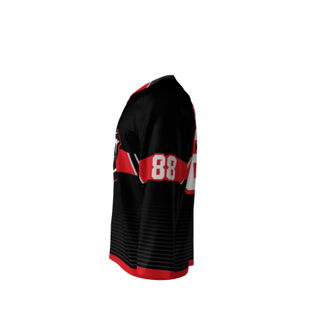 Left view of a custom dye sublimated Reapers hockey jersey