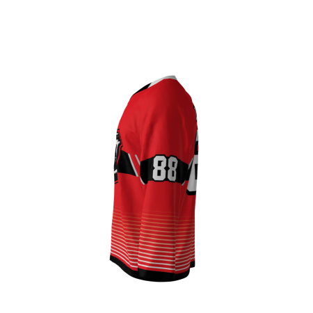 Left view of a custom dye sublimated Reapers hockey jersey