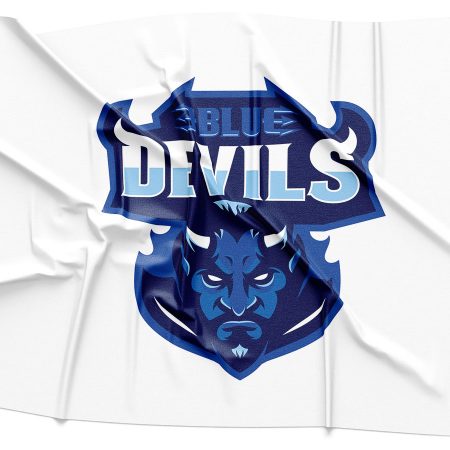 Blue Devils White Logo Rendering on Fabric