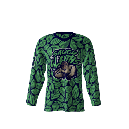 Front view of a custom dye sublimated Saucy Sloths Hockey Jersey