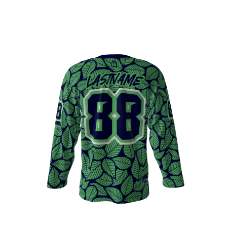 Back view of a custom dye sublimated Saucy Sloths Hockey Jersey