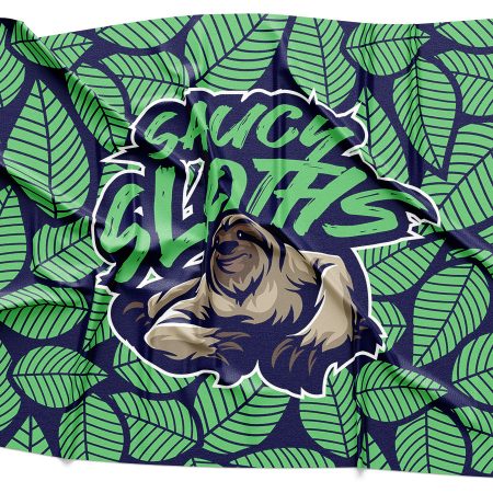 Saucy Sloths Logo Rendering on Fabric