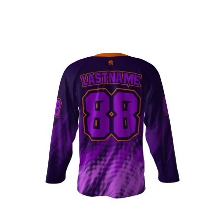 Back view of a custom dye sublimated Rapture Purple hockey jersey