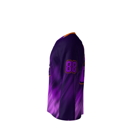 Left side view of a custom dye sublimated Rapture Purple hockey jersey