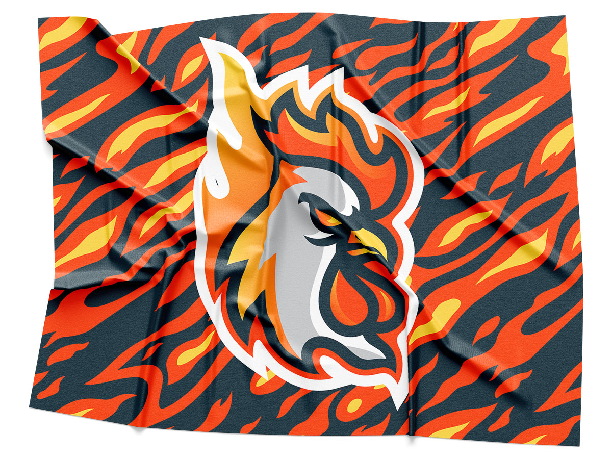 Raging Roosters Logo Rendering on Fabric