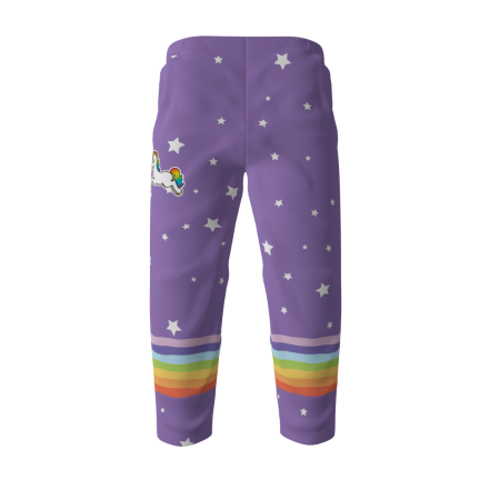 Front view of a custom dye sublimated Unicorns roller hockey pants
