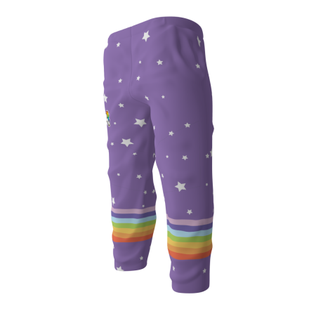 Angled view of a custom dye sublimated Unicorns roller hockey pants