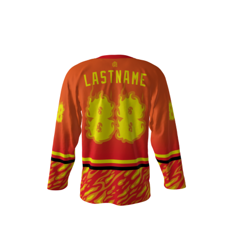 Back view of a custom dye sublimated Demons hockey jersey