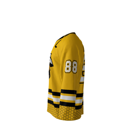 Left view of a custom dye sublimated Killer Bees hockey jersey