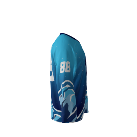 Right view of a custom dye sublimated Yetis Snow hockey jersey